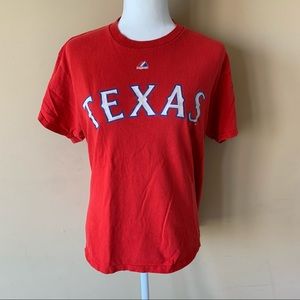Majestic Large Red Texas Baseball Shirt Top Tee